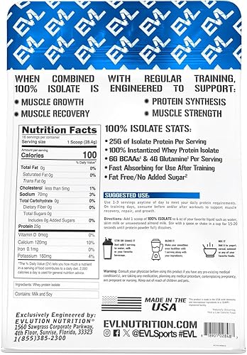 Miniatura 8 de Evlution Nutrition 100% aislado, proteína aislada de suero en polvo, 0.88 oz de proteína de absorción rápida, sin azúcar añadido, baja en