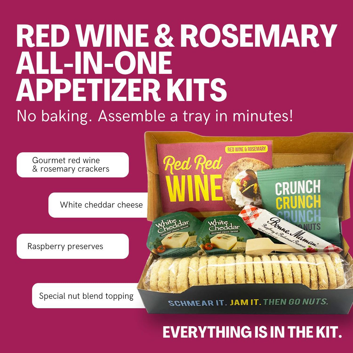 Crackerology Red Wine & Rosemary Gourmet Artisan Snack Kits, 20 Count Crackers Plus Toppings, Easy & Simple Ready-to-Eat, Appetizer For Charcuterie Boards & Party Platters - Large Kit, Single Pack