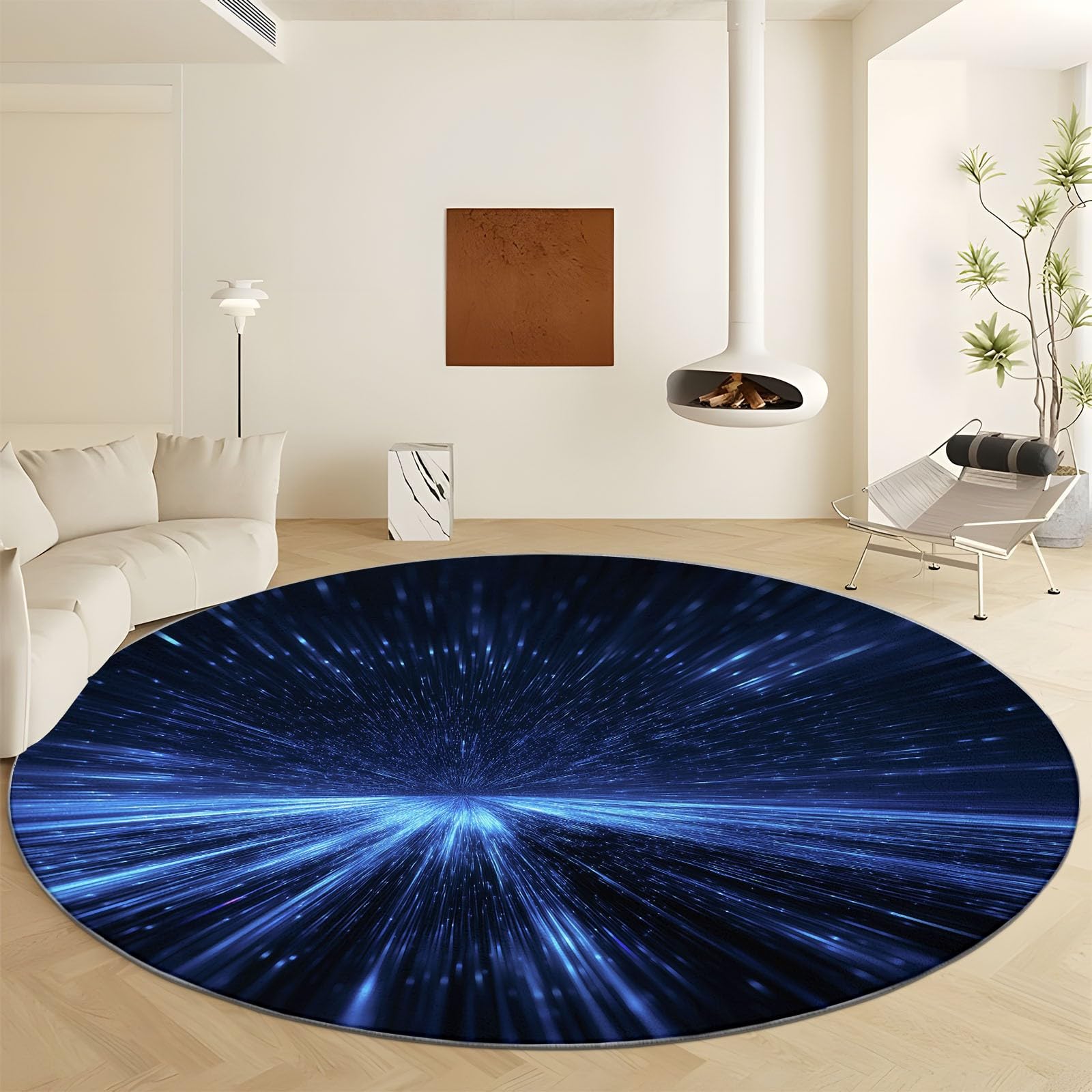 Tapis rond 80 cm géométrique style sci-fi noir lavable antidérapant