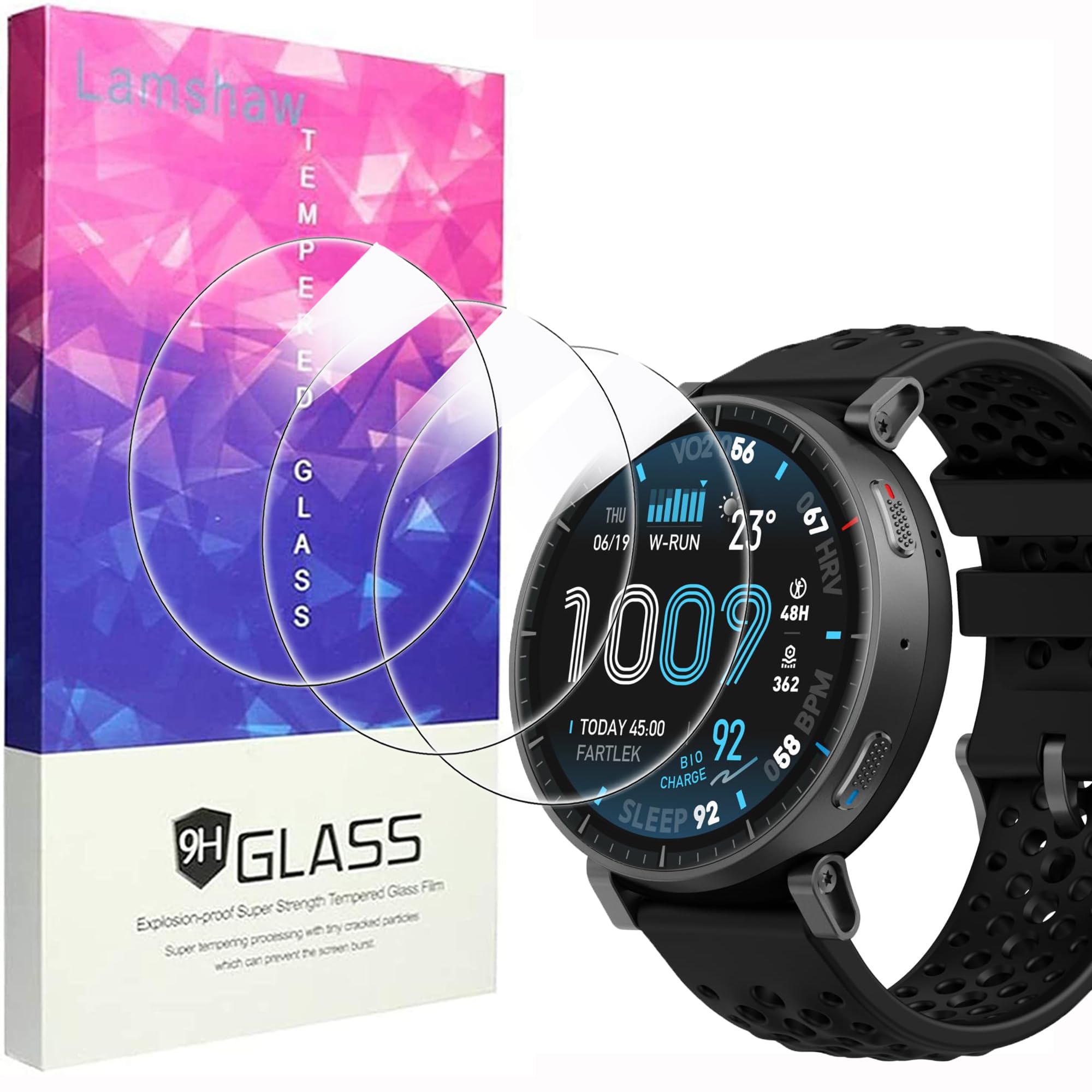 Screen Protector Compatible with Amazfit Active Max Smartwatch 1.5 Inch, 9H Hardness Tempered Glass Screen Protector [Pack of 3] Compatible with Amazfit Active Max Smartwatch (HD)