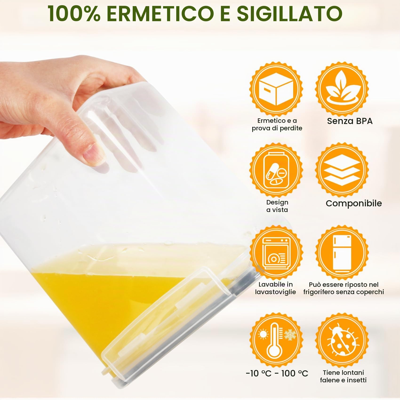 Cinnani 0.8L Contenitori Ermetici per Alimenti 12 Pezzi, Contenitori Plastica Cucina Organizer con Coperchio, Senza BPA Organizer Cucina per la Conservazione di Pasta, Cereali, Muesli, Farina