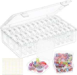 OUTUXED Bead Organizer Box, 36Pcs Small Clear Plastic Bead Storage, Mini Craft Storage Containers Boxes with Hinged Lid and Labels for Bracelets, Making DIY Jewelry Craft Nail, Screws, Seeds