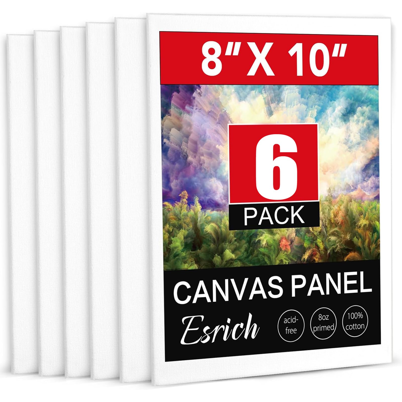 ESRICH 6 Pack 8x10 Primed Canvas Boards for Painting, Ideal for Starter | Cotton Acid-free Surface, Gesso Primed for Acrylic, Oil, Watercolor. Art Painting Supplies for Class, Paint Parties and Home 8x10in 6