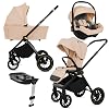 BabyLux Rosso 4-in-1 Pushchair Set Foldable Lightweight Combination Pram Set Including Baby Carrycot Travel Buggy Child Seat i-Size Car Base Station 4 Reclining Positions 0-22 kg UV Protection