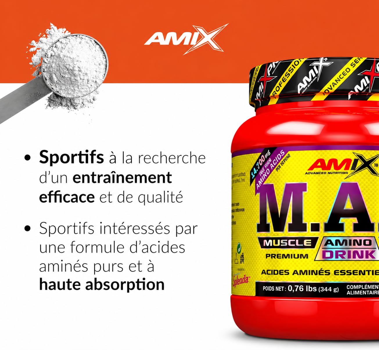 AMIX Map Muscle Muscle Amino Power - Essential Amino Acid Sports Supplément - Favorise la Synthèse des Protéines Post-formation et Améliore la Masse Musculaire - Mangue - Ananas - 344 g
