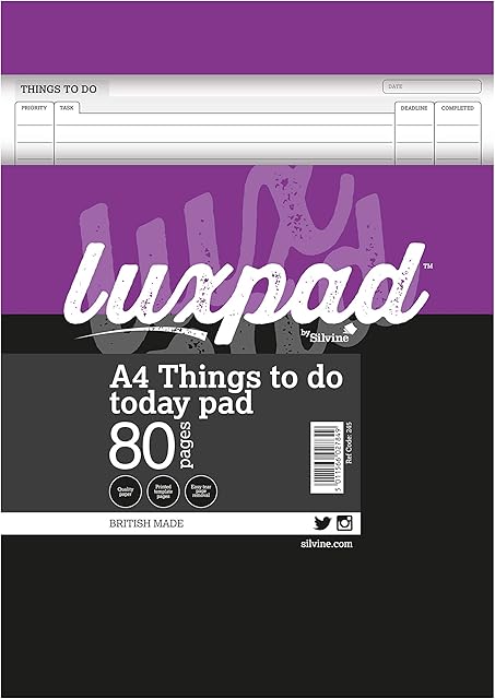 Silvine A4 Things To Do Pad with 80 sheets of Quality 75gsm Paper. Printed 'Things To Do'