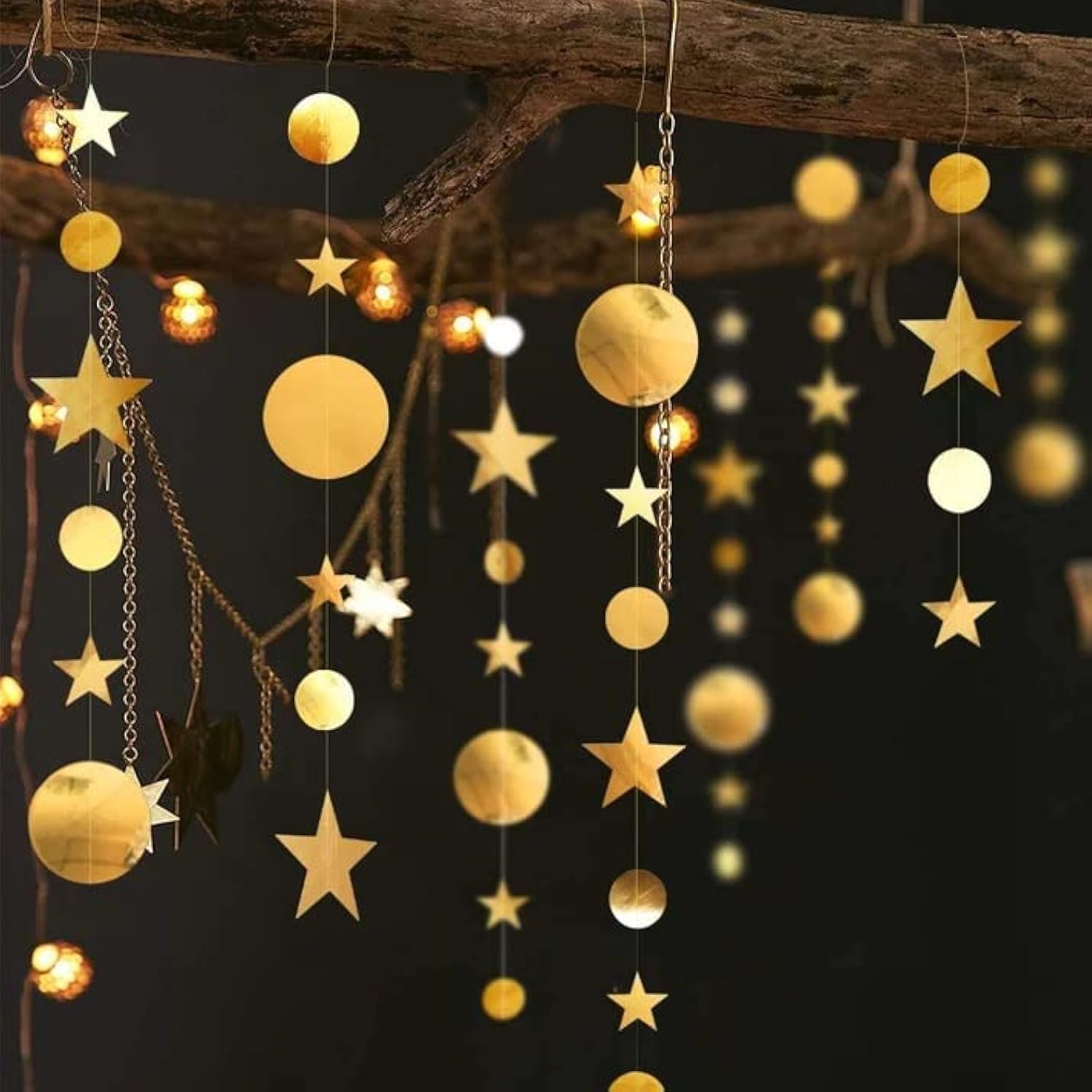 Decor365 Gold Star Garlands Decorations Hanging Twinkle Little Star Birthday Baby Shower Graduation Party Decor Christmas New Year Eve Banner Moon Stars Starry Night Ramadan Celestial Theme Backdrop