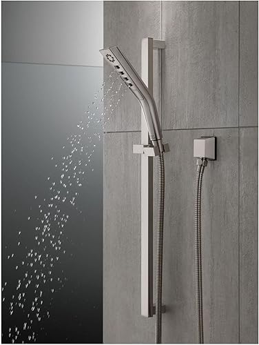 Miniatura 5 de Delta Faucet 3-Spray H2Okinetic - Barra deslizante de mano con manguera, cabezal de ducha de mano negro, ducha de mano con barra deslizante, ducha