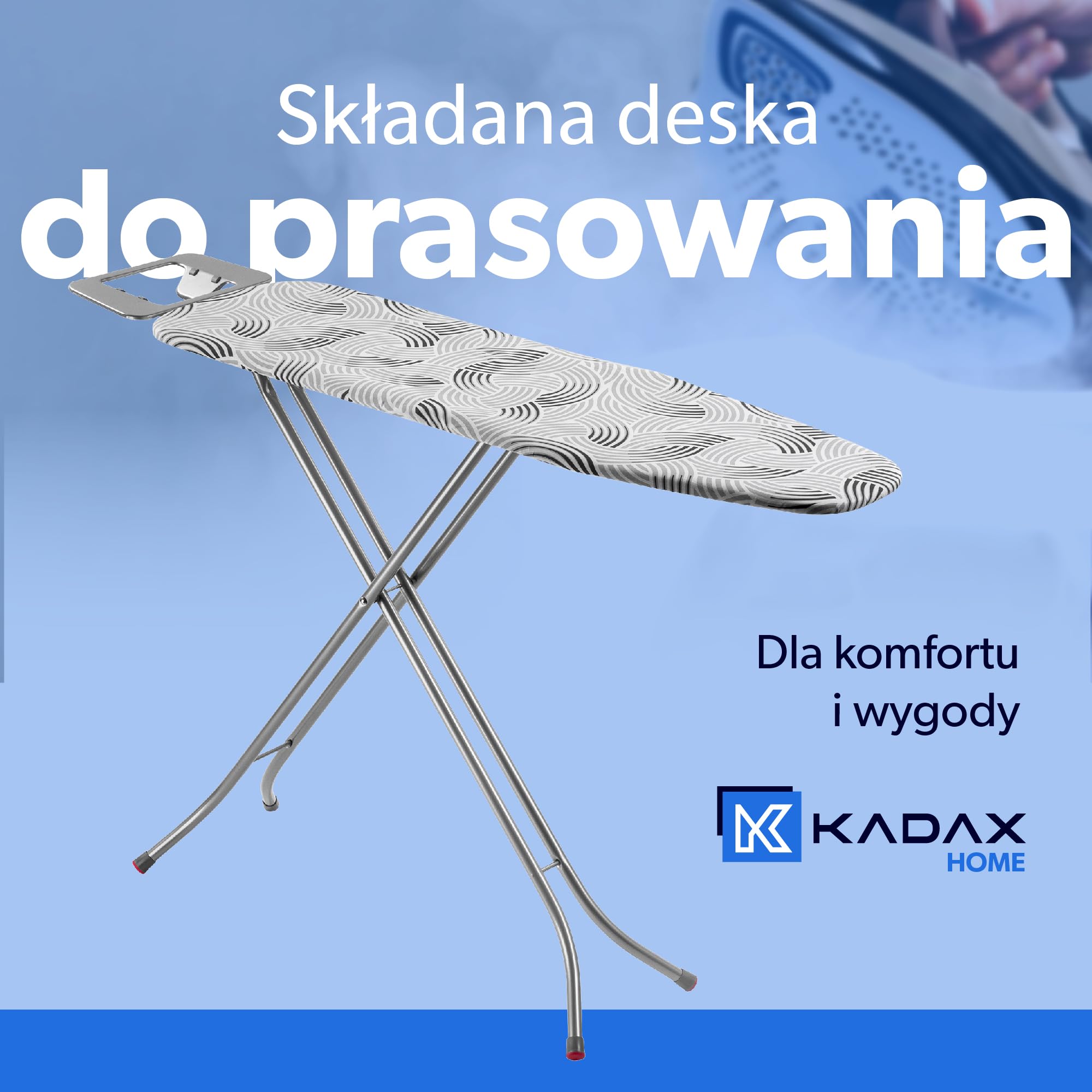 KADAX Deska do prasowania 114 x 34 cm do żelazek parowych z półką na żelazko i 5 mm podkładem, metalowa siatka odprowadza parę, antypoślizgowe stopki zapobiegają przesuwaniu