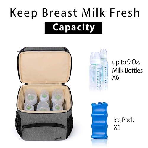 Miniatura 2 de Teamoy Bolsa enfriadora de leche materna de doble capa con bolsa de hielo, bolsa de viaje para biberones de bebé, bolsa enfriadora de hasta 6