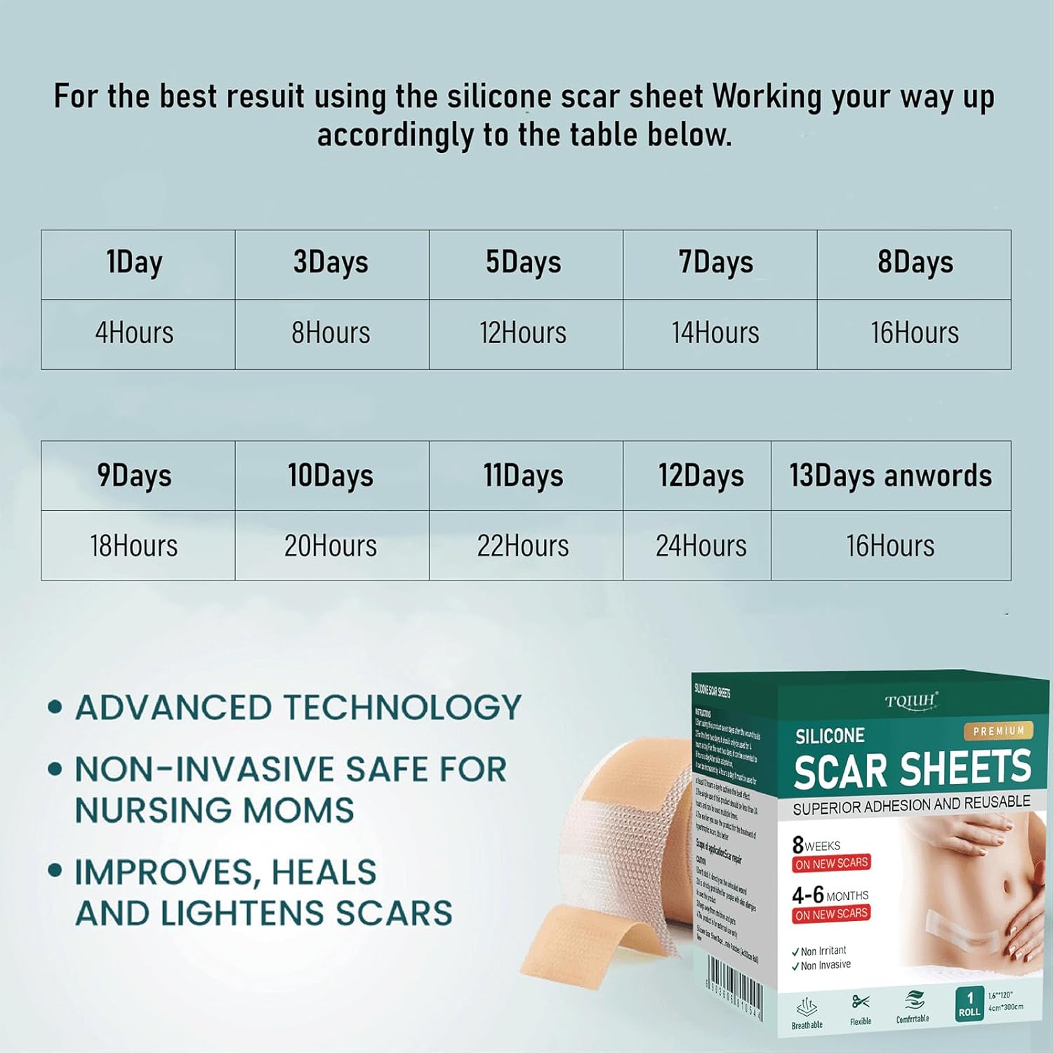 Medical Grade Silicone Scar Sheets,(1.6"x 120" Roll-3M) Professional Silicone Scar Tape,Silicone Scar Sheets For Surgical Scars,C-Section, Surgery, Keloid, Acne & Burn Scars - Waterproof (1 Pack) - Image 5