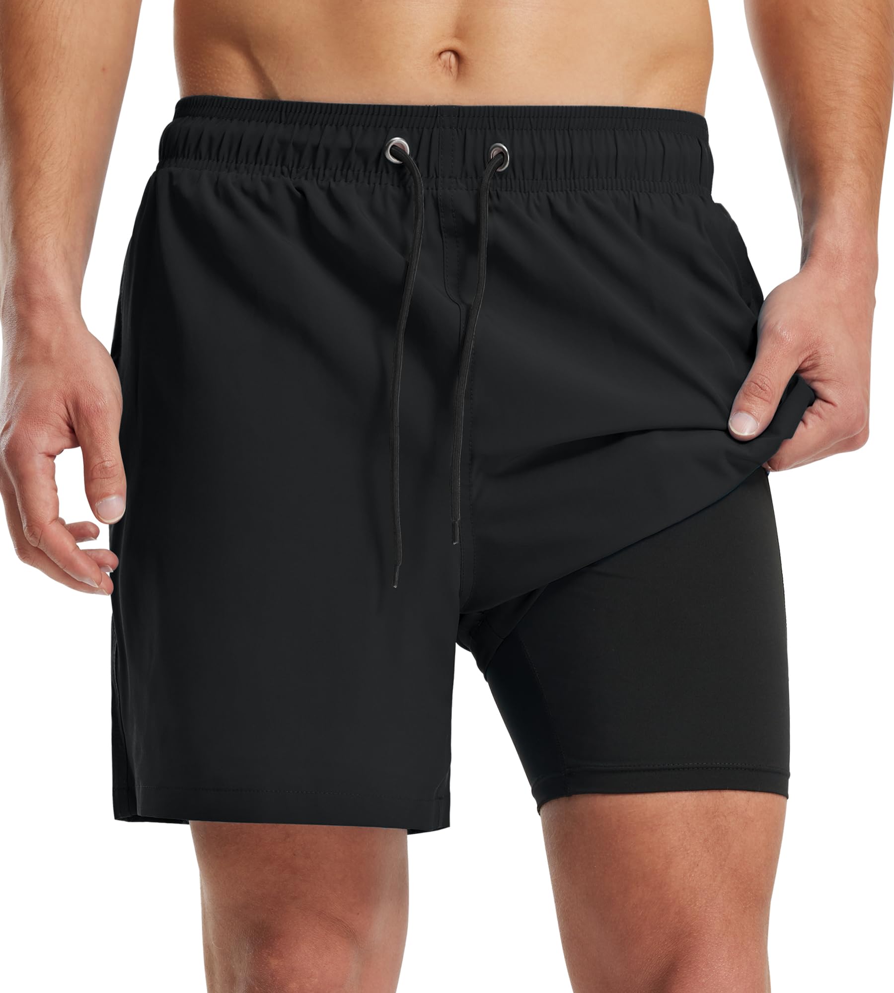 Libin Bañador para Hombre con Forro de compresión 2 en 1, Transpirable, de Secado rápido, Pantalones Cortos de natación para Hombre, Ligeros y elásticos, con Bolsillos con Cremallera