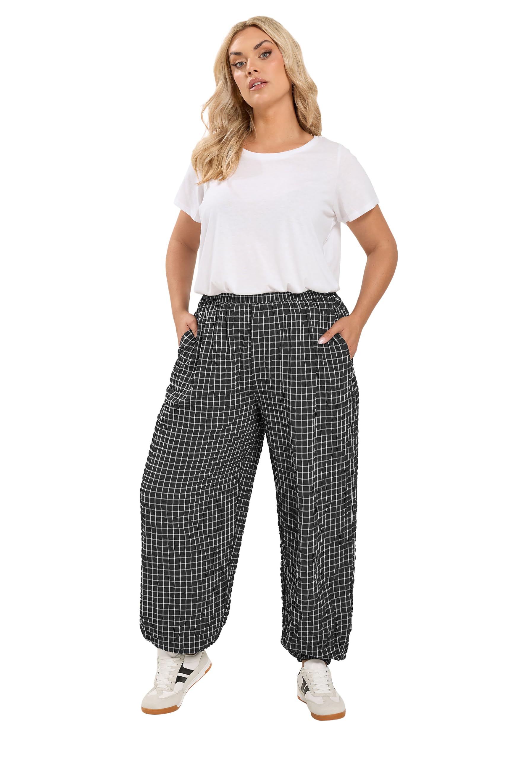 Yours Curve Check Balloon Trousers - Women's - Plus Size Curve Black