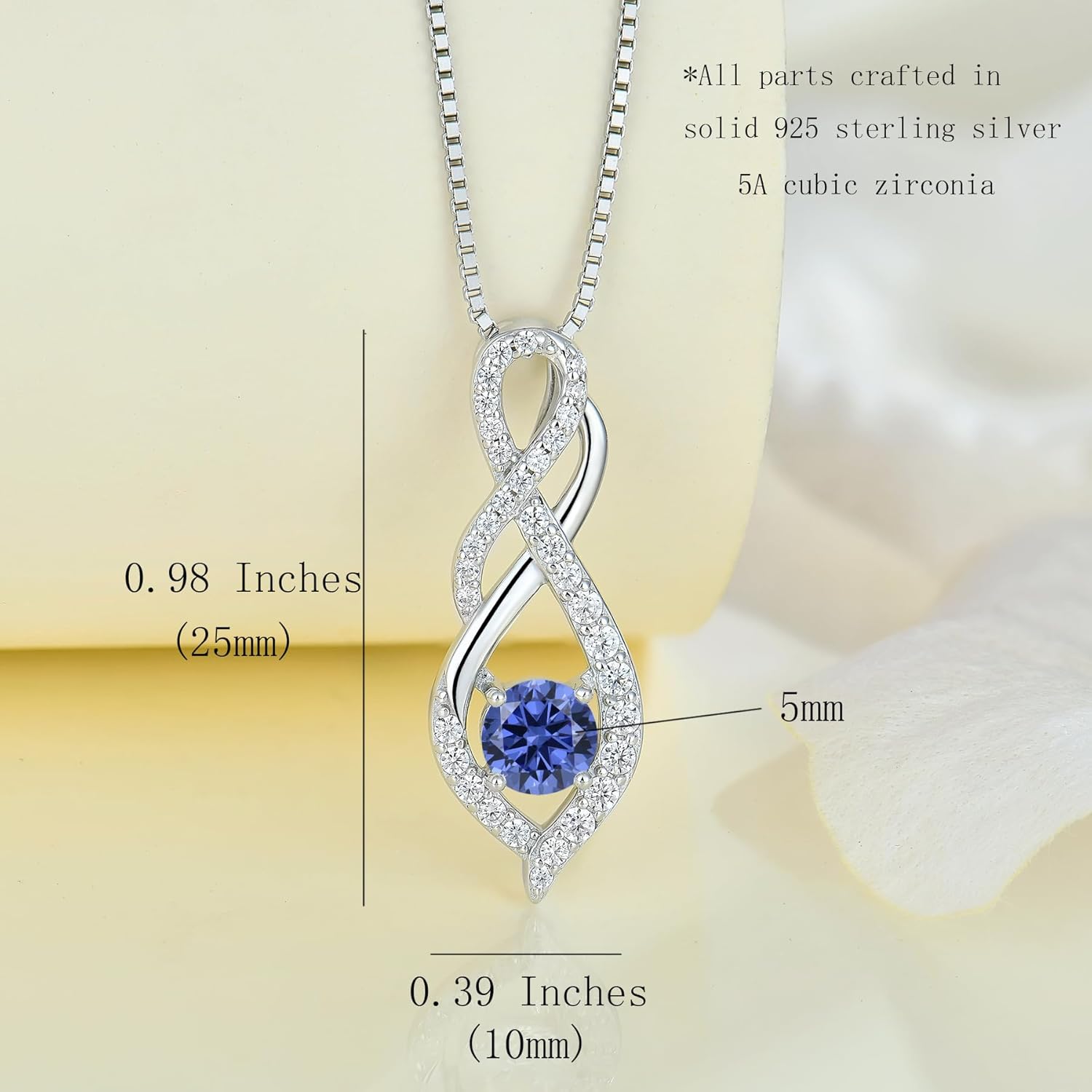 Women Infinity Necklace 925 Sterling Silver Twist Birthstone Pendant with Chain Cubic Zirconia Jewelry - Image 3