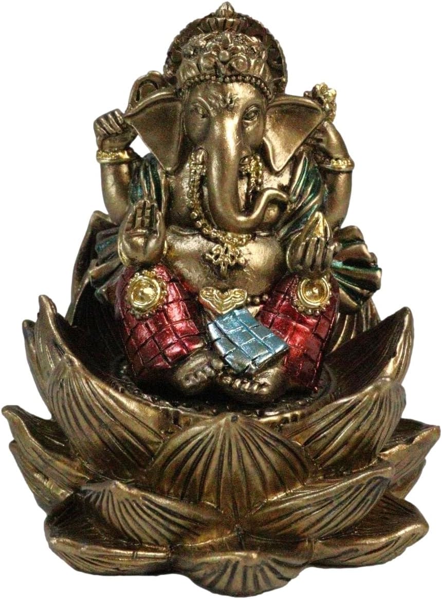 Ebros Gift Eastern Enlightenment Vastu Hindu Lord Deity Ganesha Ganapati Seated On Lotus Flower Blossom Mini Figurine Elephant God Remover of Obstacles Prosperity Sculpture