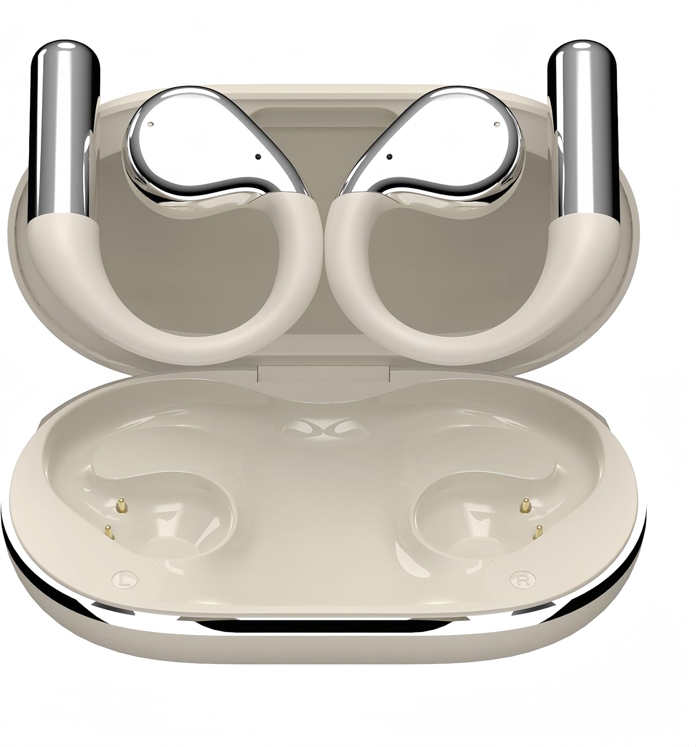 Wireless Open-Ear Earbuds–Bluetooth 5.4 Sport Headphones with Hooks, White
