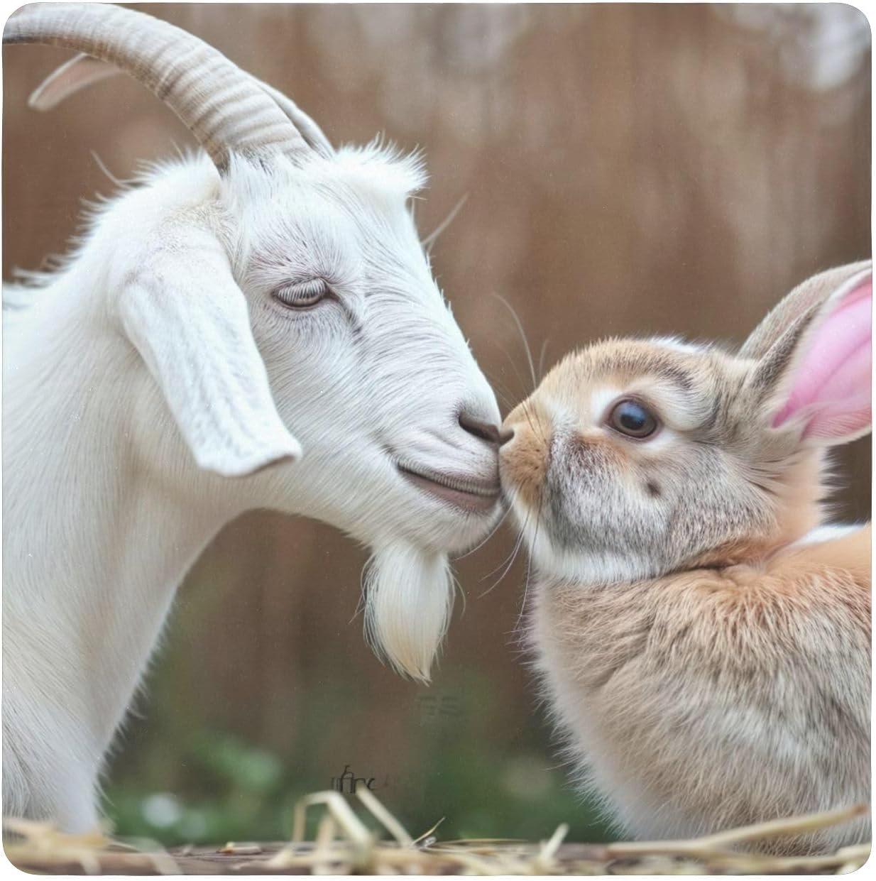 ODAWA Self-adhesive Cloth 13.8"x13.8" Goat Rabbit Kissing Funny Camera Protective Wrap Portable Cosmetic Bag for Travelling