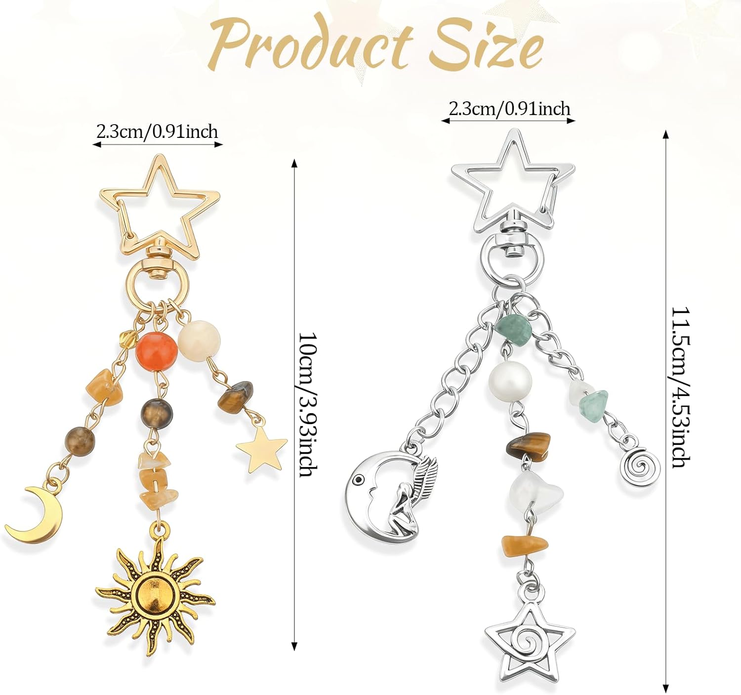 Sun Moon Star Keychain Cute Gemstone Phone Chains Y2k Aesthetic Boho Hippie Keychain Colorful Crystal Beads Bag Purse Charms Handbags Backpack Decoration Accessories for Women Men - Image 2