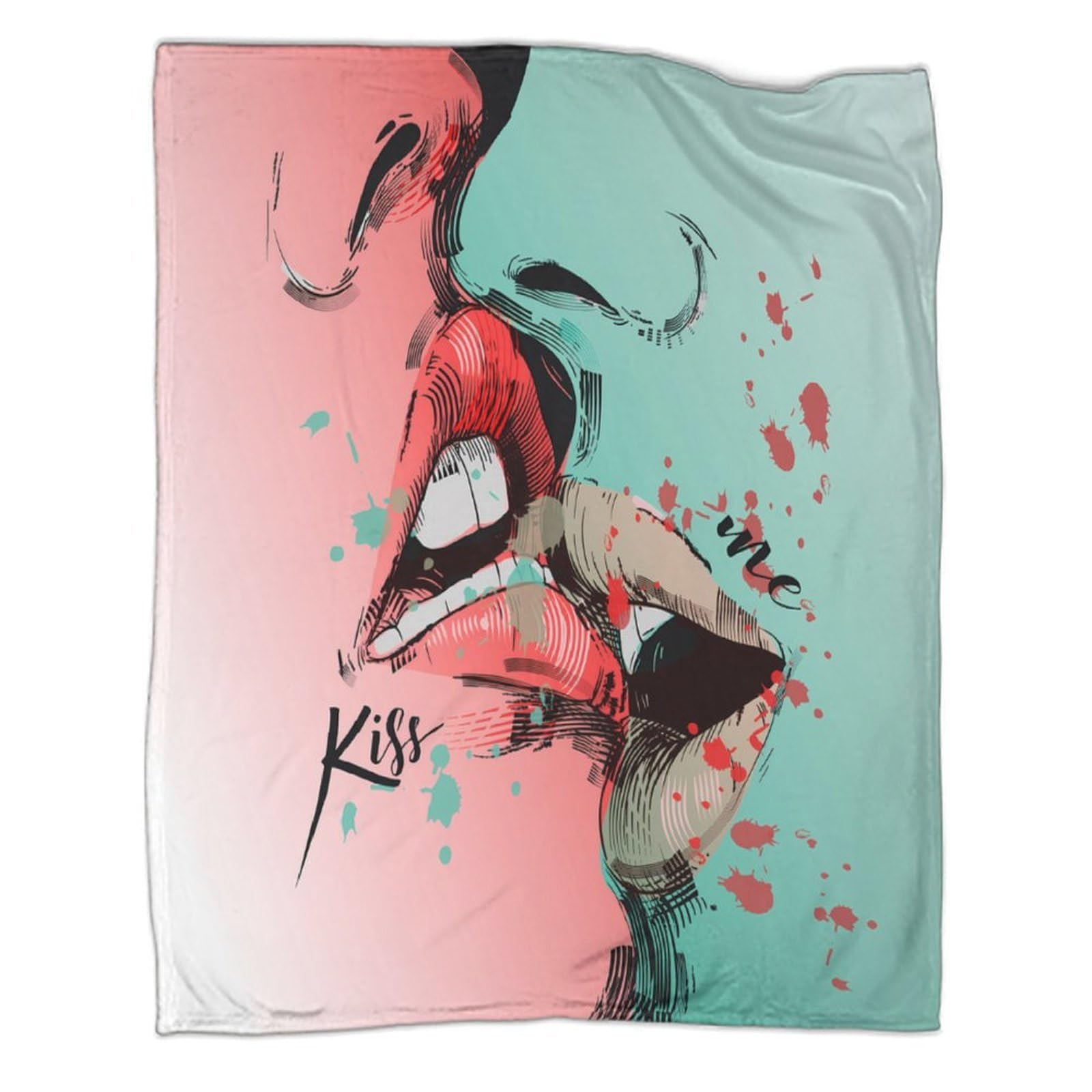 stampa 3D kiss arte coperta da viaggio microfibra biancheria da letto anti-pilling coperta da viaggio compatta per regali per viaggiatori Stylized pop 70×80inch(180x200cm)
