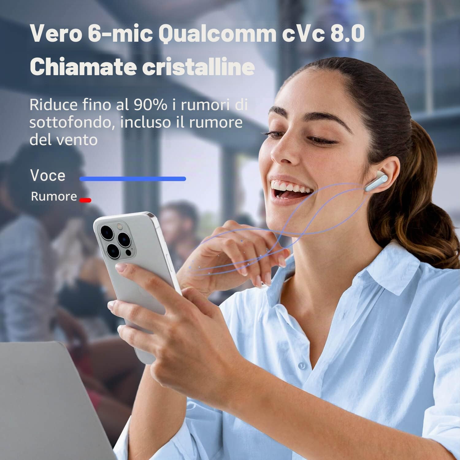 EarFun Air Pro 3 Cuffie Auricolari con Cancellazione del Rumore, Suono Qualcomm® aptX™ Adaptive, 6 Microfoni, Bluetooth 5.3, Connessione Multipoint, 45H Autonomia, EQ via App, Bianco