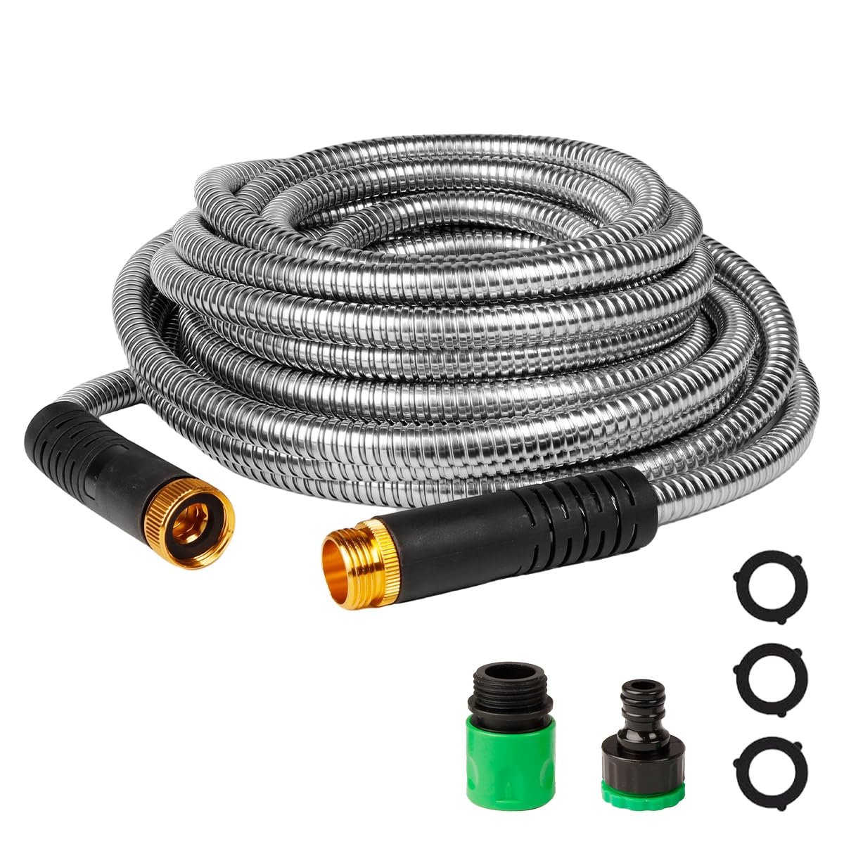 HERZO Edelstahl Gartenschlauch 15 m, flexibler Metall Wasser