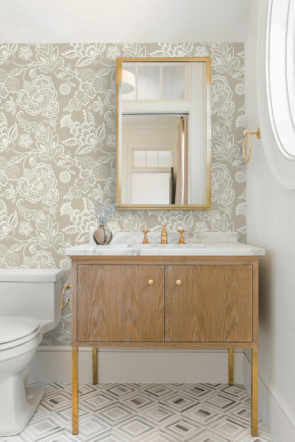 Vinjiasin Peel and Stick Wallpaper Boho Floral Wall Paper for Bathroom Vintage Removable Self Adhesive Wallpaper for Bedroom Accent Wall Neutral Flower Contact Paper Farmhouse Vinyl Roll 17.3"x 78.7"