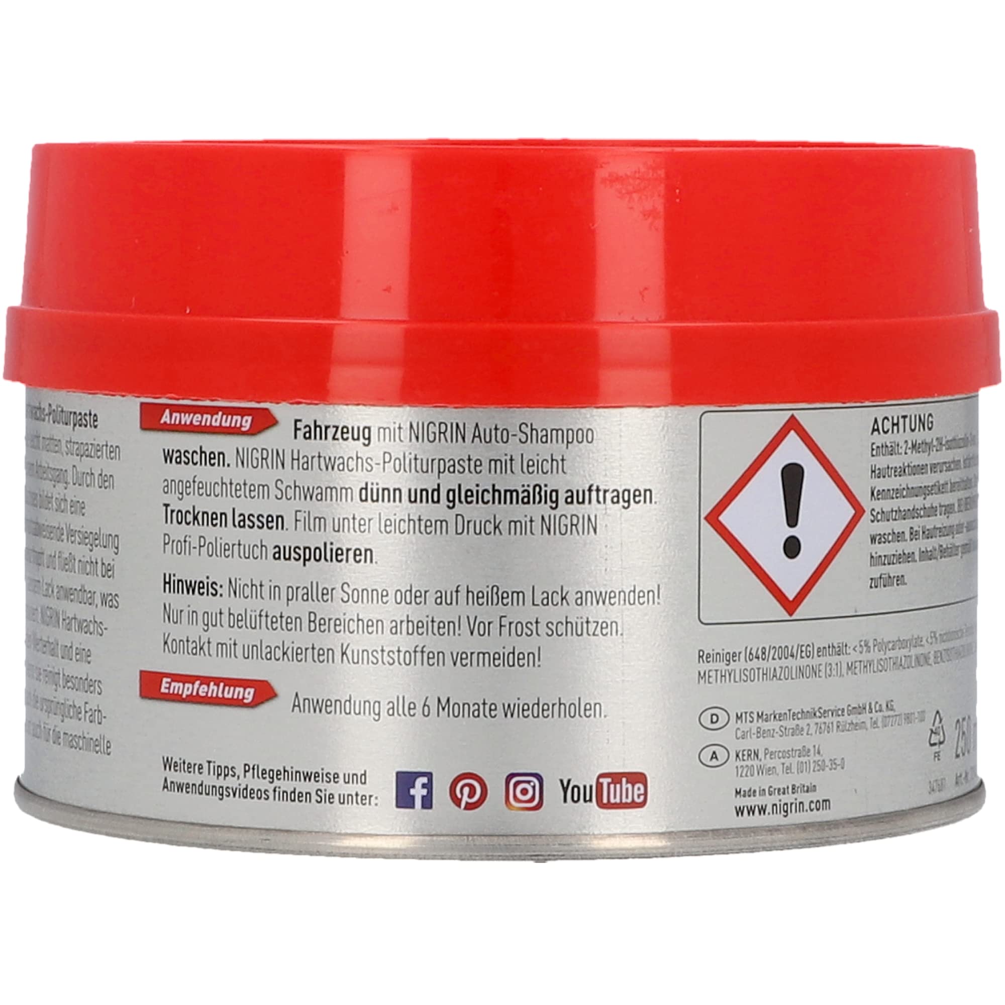Nigrin 72943 pasta do polerowania twardego wosku, 250 ml