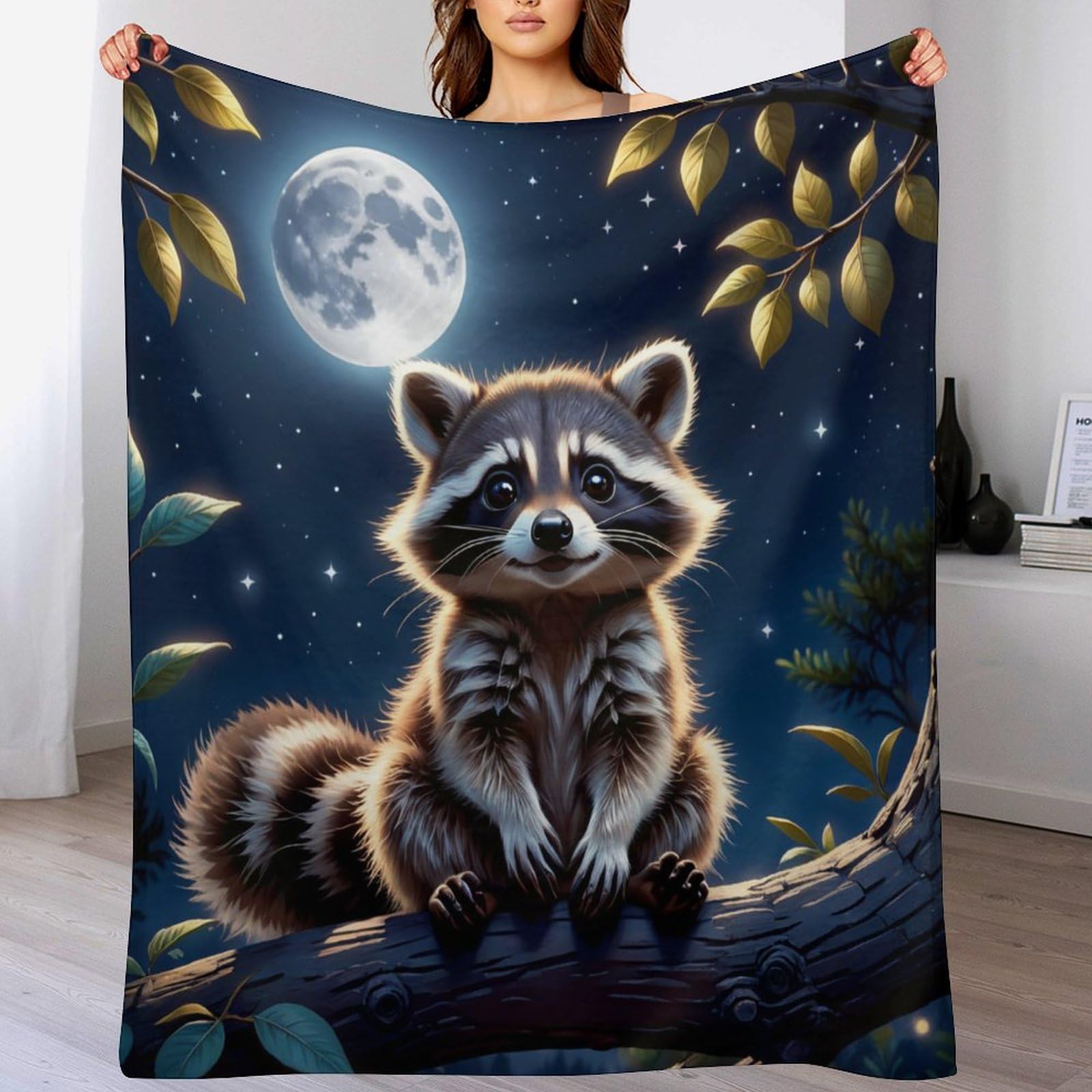 Couverture canapé raton laveur en flannel douce 150x200cm pour maison