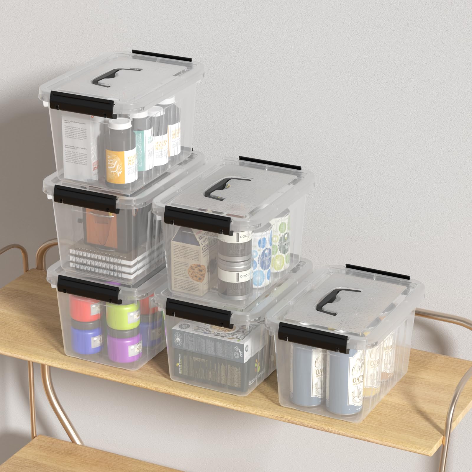 Lesbye Small Storage Containers, Plastic Storage Boxes with Lid and Closing Clips, 3L, Set of 6, Clear - Image 4