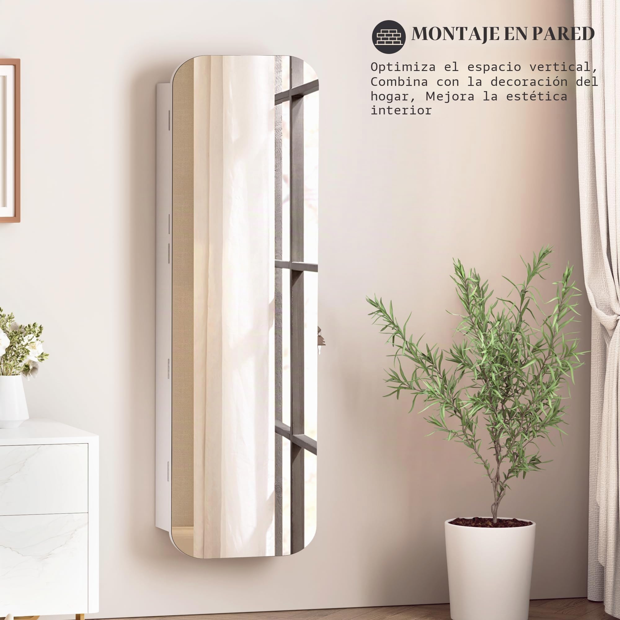 Vlsrka Oval Armario Joyero con Luz, LED Armario Espejo Joyero de pared, Espejo joyeros de puerta con Cerradura, Armario Espejo colgante Con luces, Ovalado Espejo joyeros, Regalo mujere, Blanco
