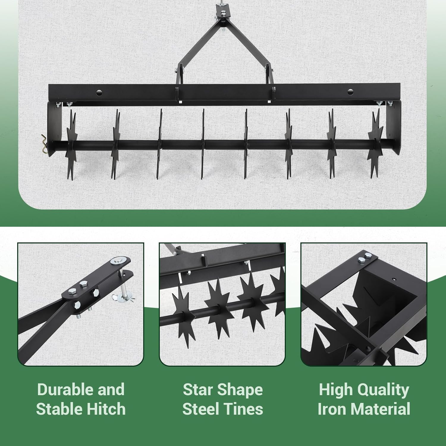 32" Tow Behind Spike Aerator, Heavy Duty Lawn Soil Aerator with Steel Spikes for Compacted Clay, Yard, Farm, Pasture