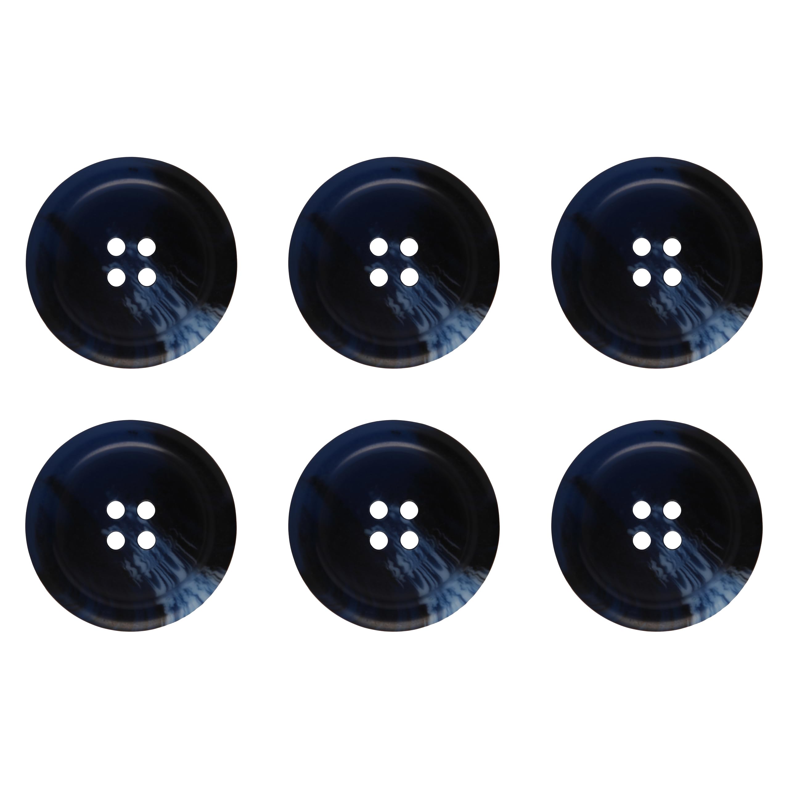 Pack of 6 Blue 28mm Round Faux Horn Sew On Plastic Buttons for Coats Jackets Cardigans Flat 4 Holes 44L