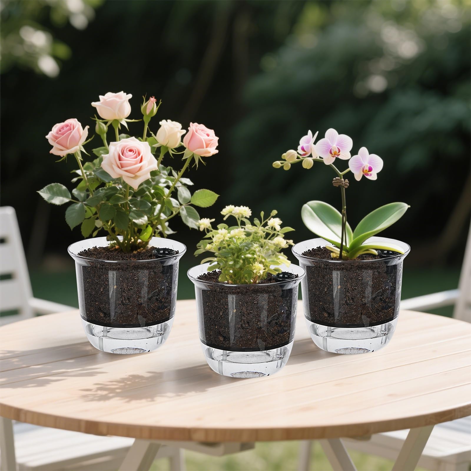 Set di 3 vasi per piante da 15,2 cm, vasi autoirriganti per interni ed esterni, fioriere autoirriganti con serbatoio, foro di drenaggio e corda di cotone assorbente (3 grandi)