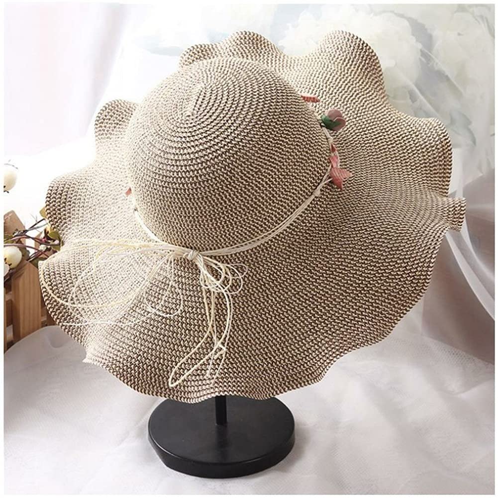 Sombreros de Paja de Verano para Mujer, con Parte Superior Redonda y Ancho, para Playa, 56-58 cm (código B M)