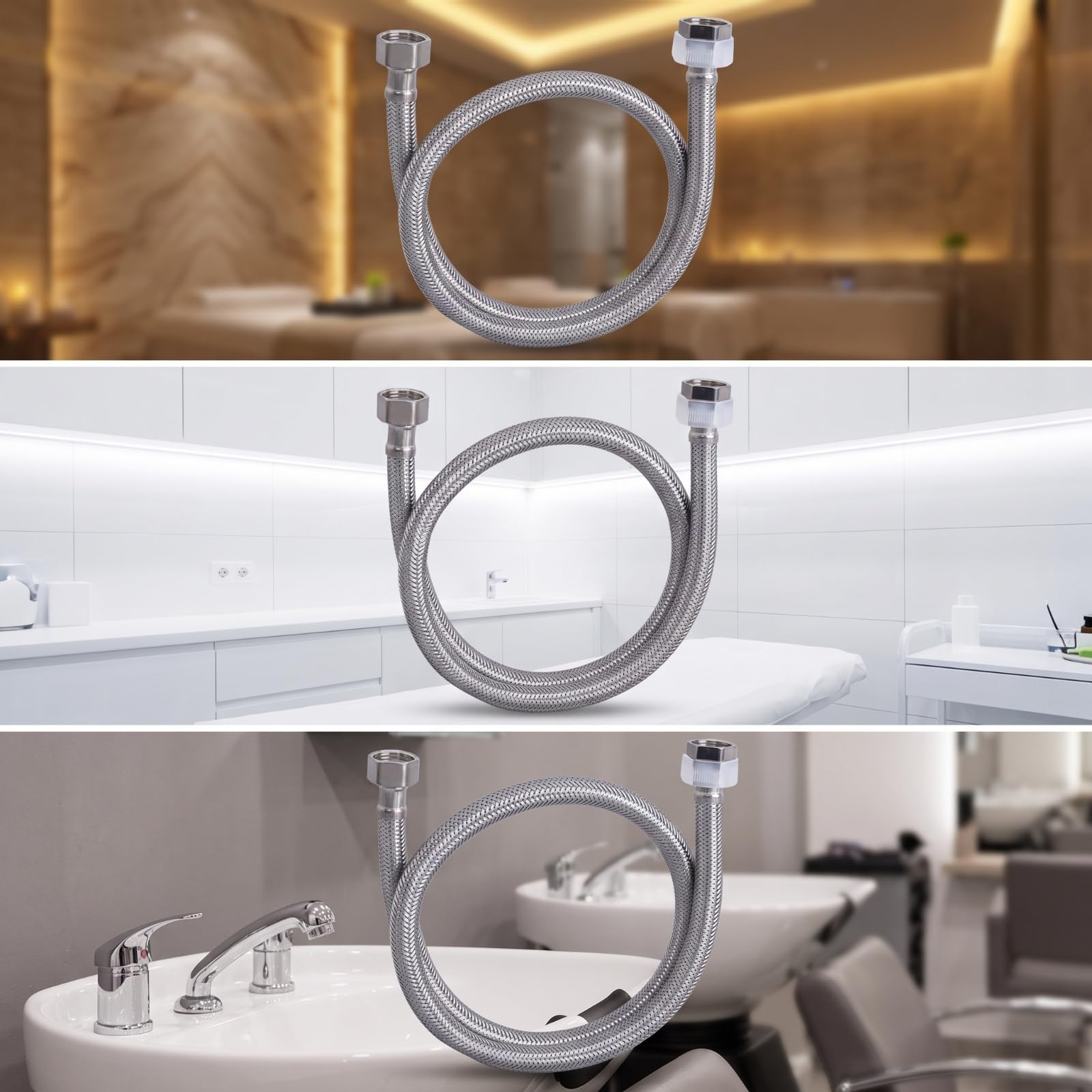 Tubo Flessibile in Acciaio Inox Antiruggine, Resistente, Rubinetteria, per Lavatesta, Barberia,