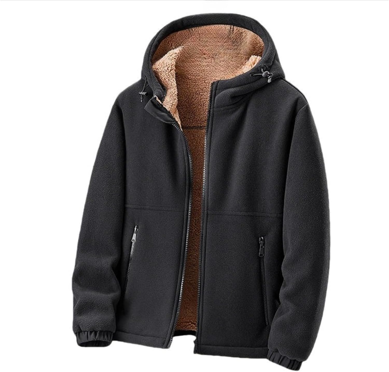 Men's Thickened Fleece Lined Jacket Vintage Insulated Hoodie Cardigan Winter Windproof Warm Coat for Cold Weather