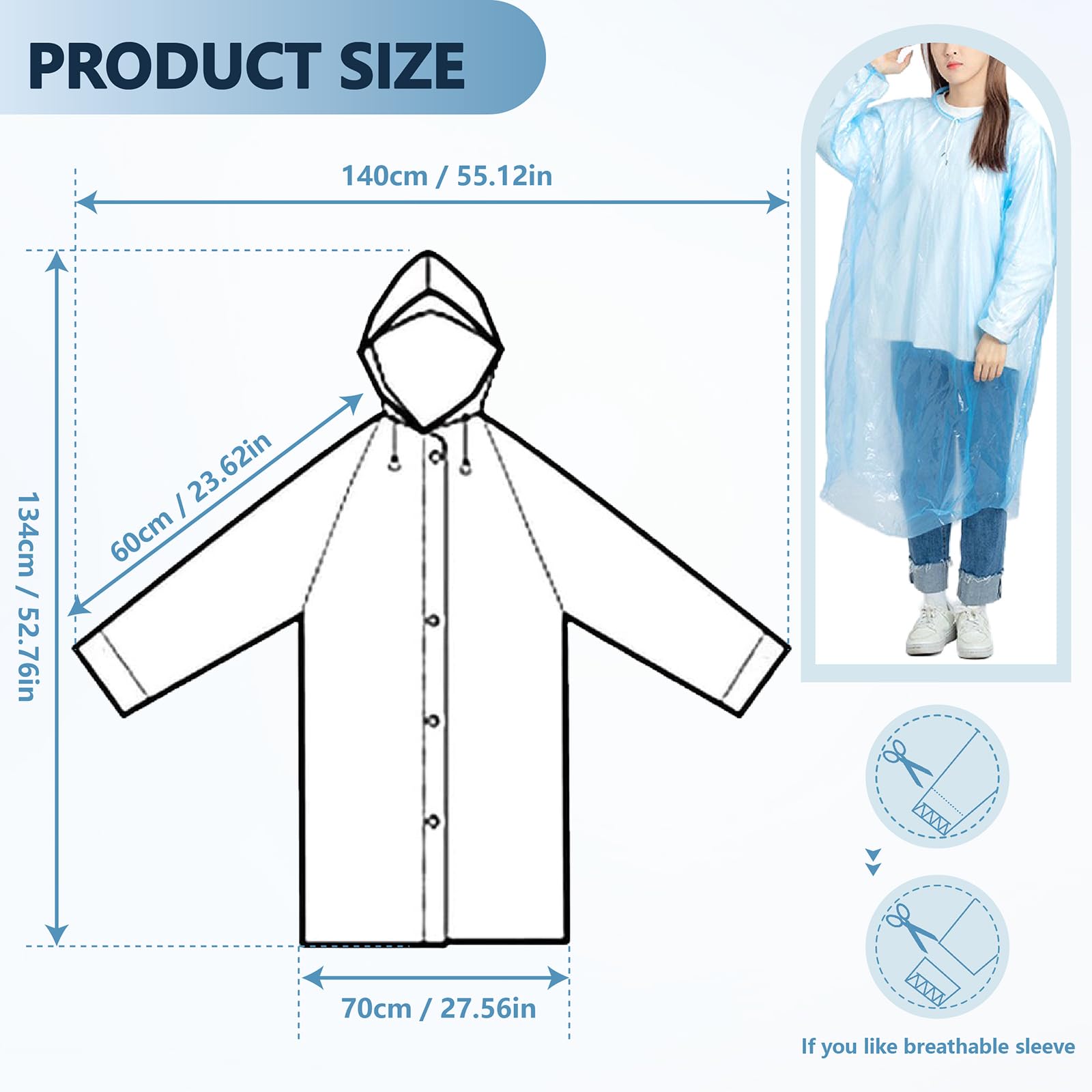 Set di 7poncho antipioggia trasparente poncho pioggia donna uomo impermeabile con cappuccio trasparente e polsini elastici, impermeabile monouso per escursioni in bicicletta campeggio,