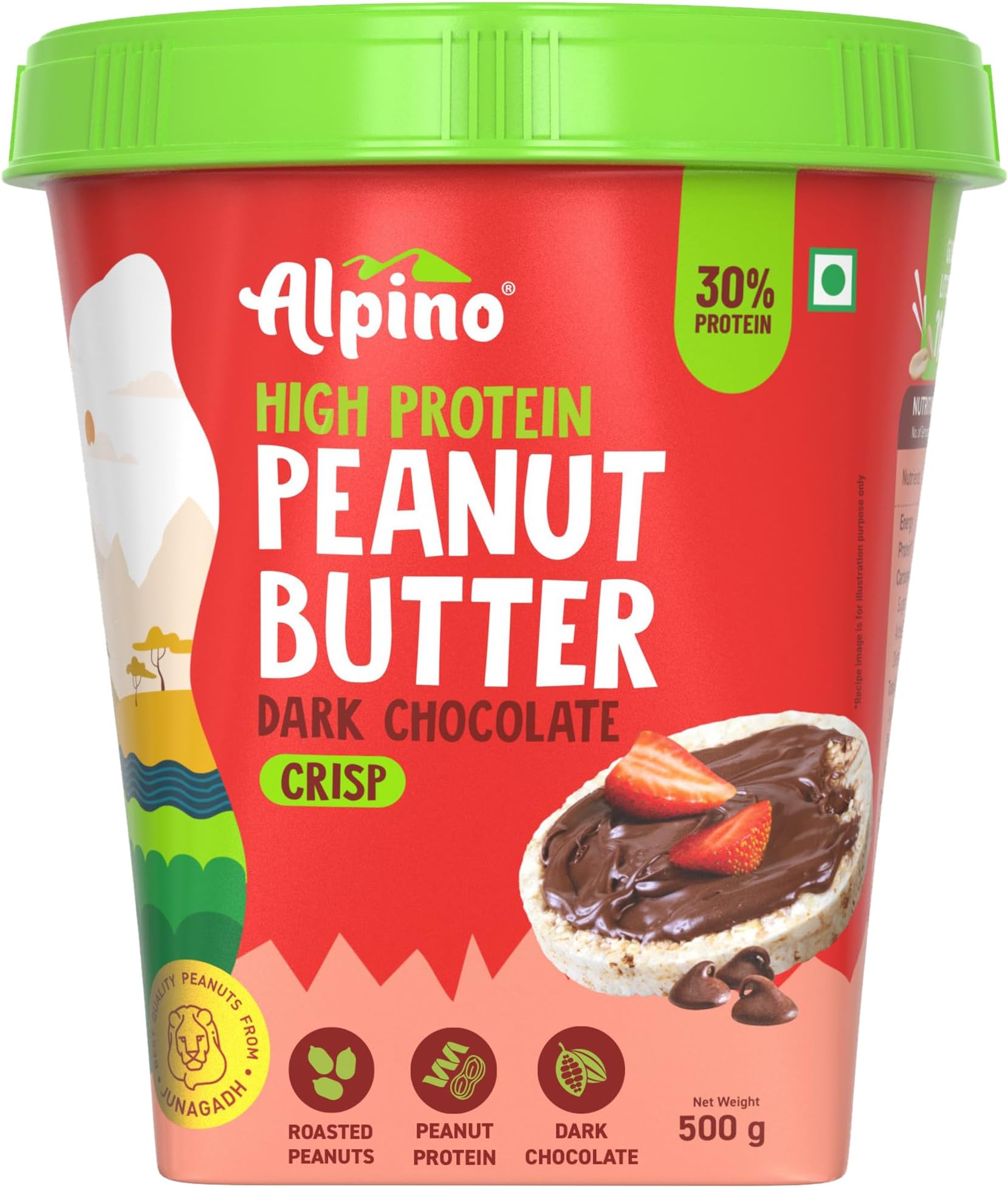 - 30g High Protein Dark Chocolate Peanut Butter Crisp 500g - Roasted Peanuts, Dark Chocolate, Protein Blend - Source of Healthy Fats & Dietary Fibre.