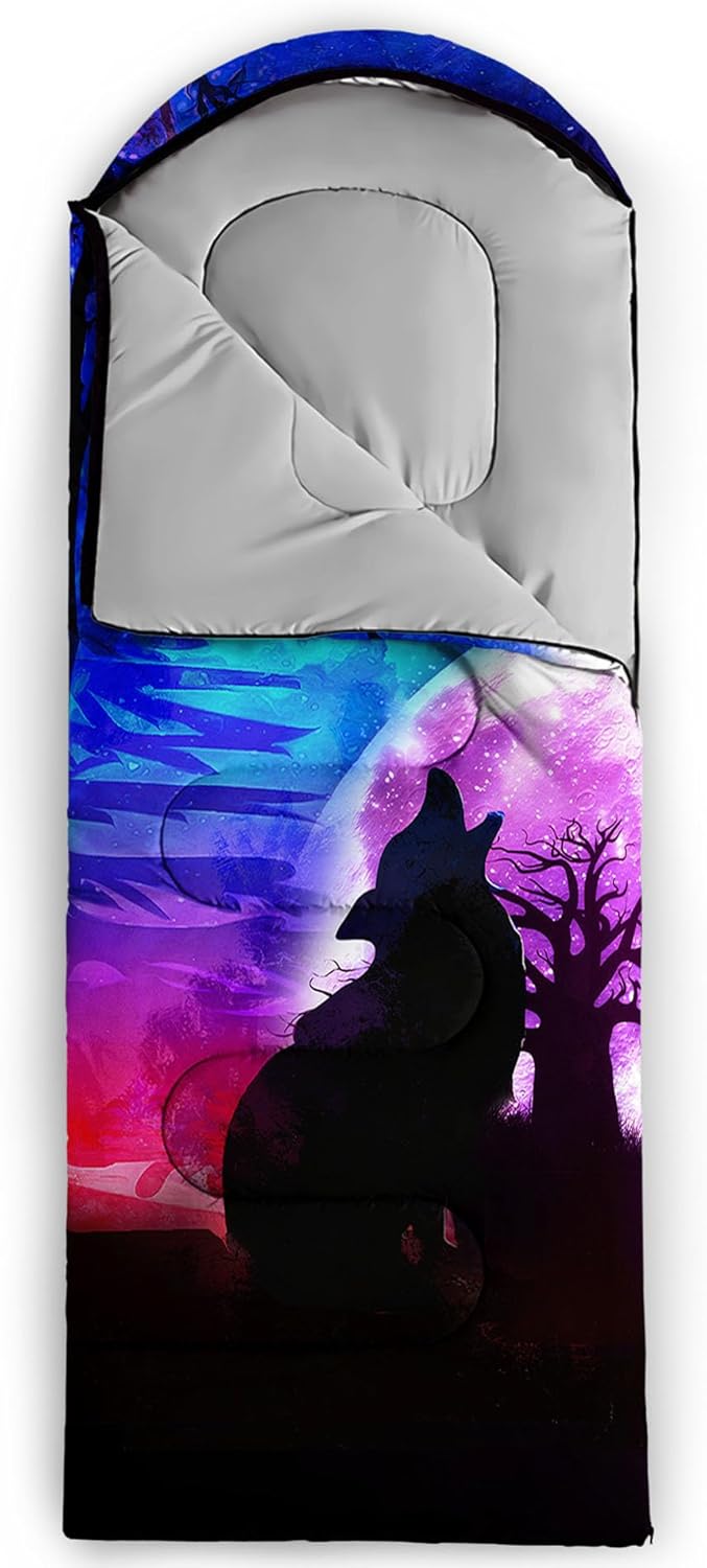 Galaxy Wolf Camping Sleeping Bags Warm & Cool Weather Waterproof Backpacking Blue Purple Starry Sky Sleeping Bag All Seasons Camping, for Adult Kids Boy Girls Camping Gear Equipment, Traveling - Image 6
