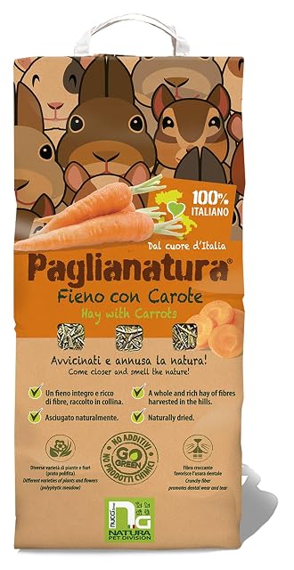 Paglianatura Paja de heno Natural con Zanahoria, 1300 g, alimento Rico en Fibra y Sabor para Conejos