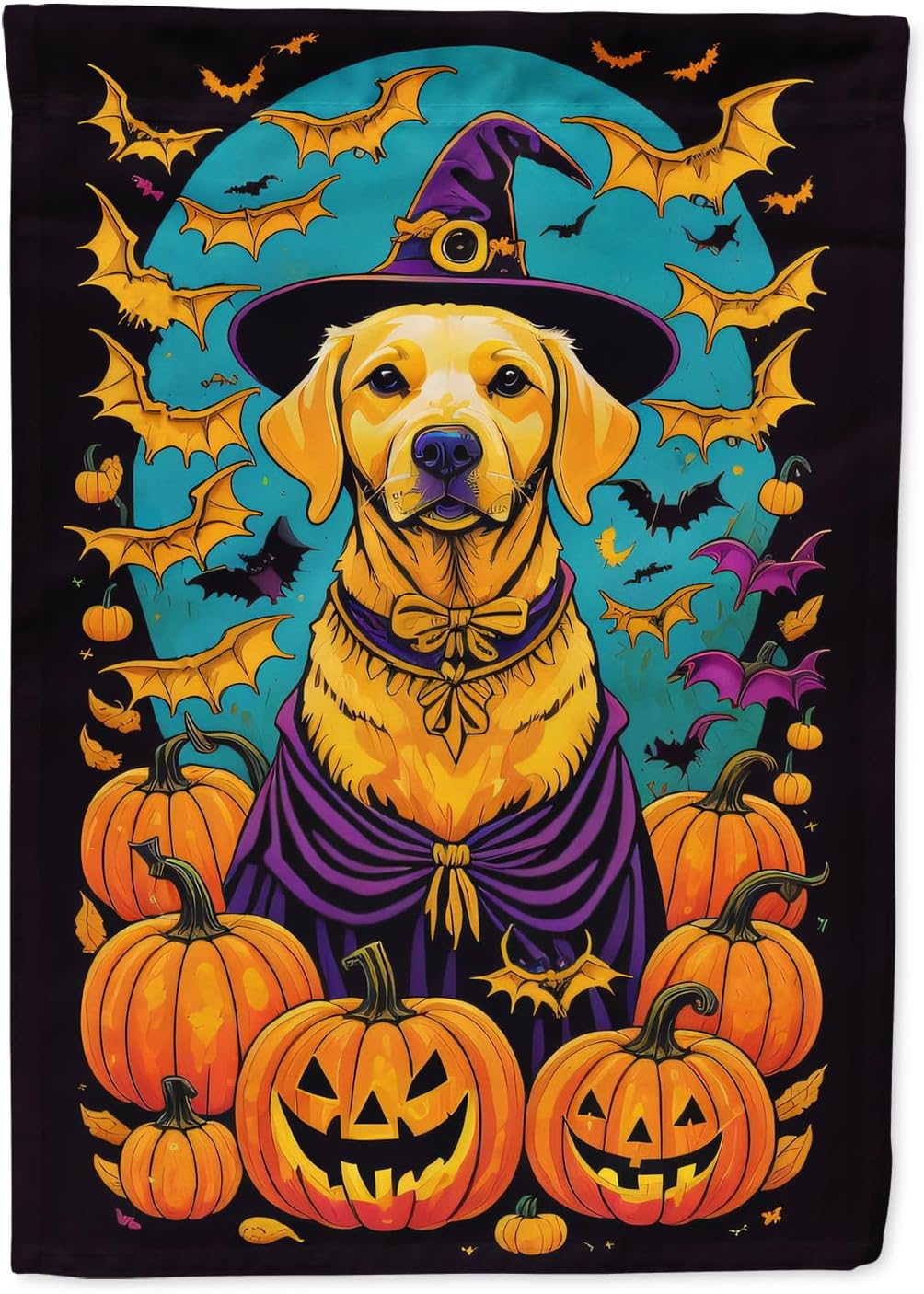 Caroline's Treasures DAC1518CHF Yellow Labrador Retriever Witchy Halloween House Flag Large Porch Sleeve Pole Decorative Outside Yard Banner Artwork Wall Hanging, Polyester, House Size, Multicolor