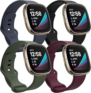 4 Pack Bands Compatible with Fitbit Versa 4/Fitbit Sense 2/Fitbit Versa 3/Fitbit Sense Bands, Waterproof Soft Silicone Sport Replacement Wrist Band for Versa 4/Sense 2/Versa 3/Sense Watch Women Men