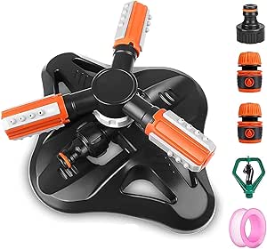 KAHEIGN Garten Sprinkler Rasensprenger Rasenbewässerung, 3 Arme Rasensprinkler Automatisch 360 Grad Rotierend Gartensprinkler Bewässerungssystem mit Schnellkupplung Sprinklerkopf für Rasen