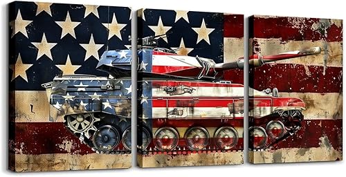 jejeloiu Lienzo retro de 3 piezas de arte de pared para sala de estar, dormitorio, 38 x 19 pulgadas, bandera estadounidense, decoración de pared