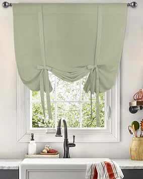 Sage Green Balloon Curtains for Windows, Pure Sage Green Bedroom Curtains 54 Inch Length, Farmhouse Sage Green Tie Up Curtains Panels Thermal Insulated Living Room/Bathroom Curtains Window 42
