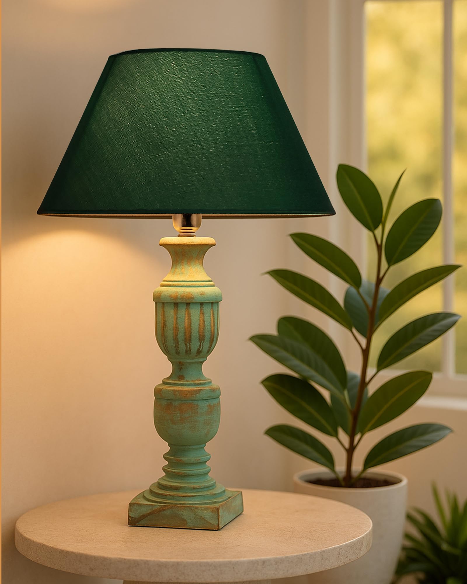 Homesake Wooden Table Lamp, Green, Pack of 1 - Incandescent