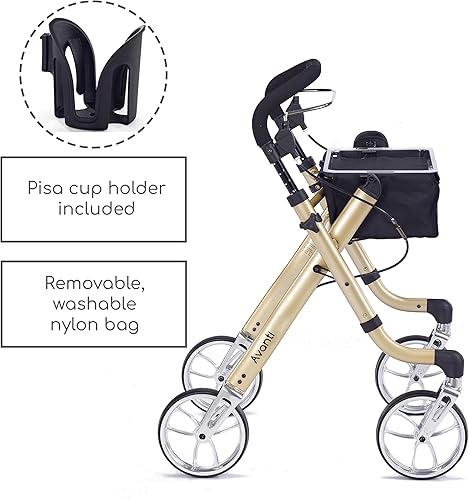 Miniatura 6 de Comodità Avanti Mobility - Andador con ruedas, con bandeja y frenos para adultos y personas mayores, ligero y fácil de plegar, 4 ruedas, operación