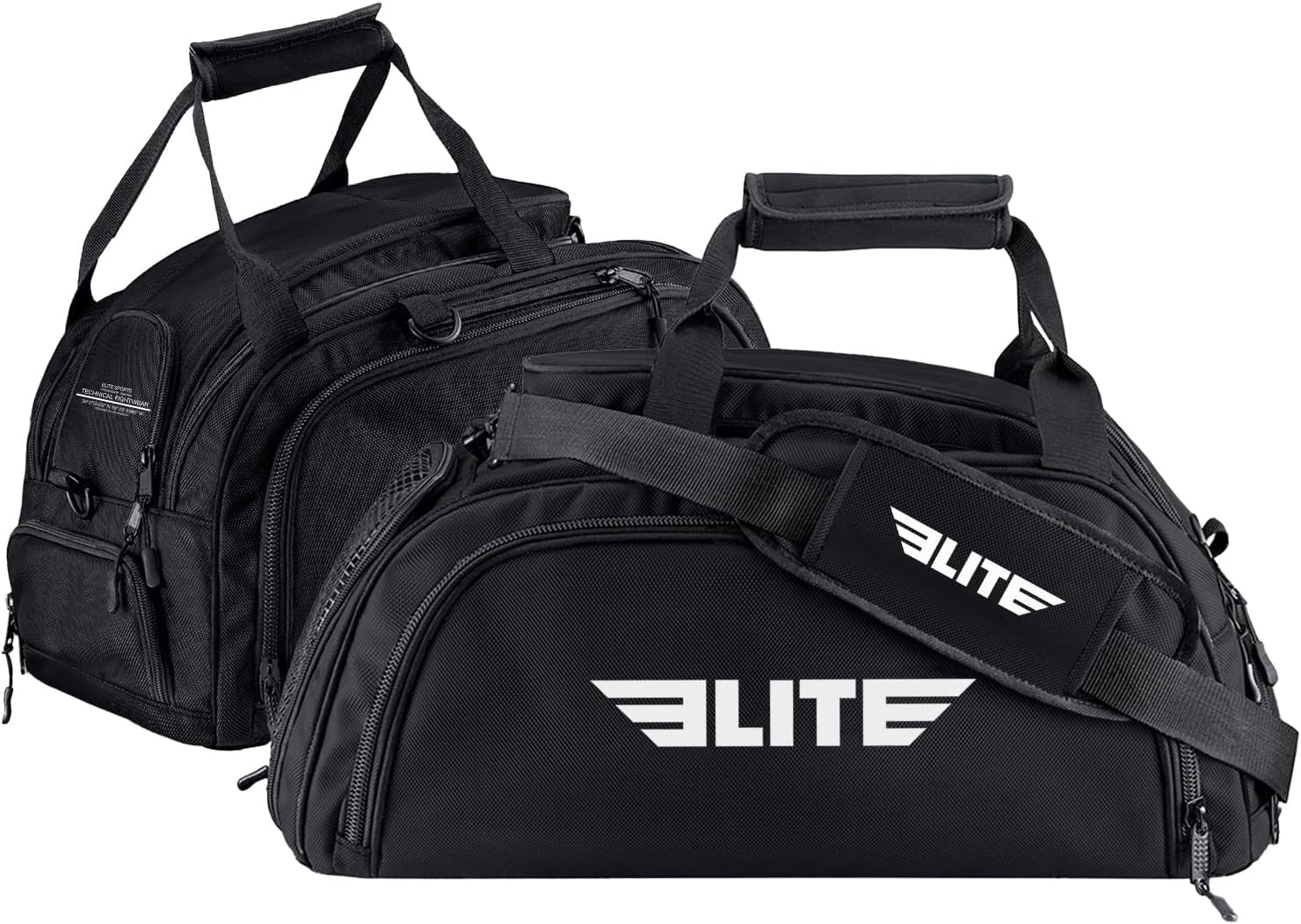 Elite Sports (Large, Black) - Warrior Boxing MMA BJJ Gear Gym Duffel Backpack Bag