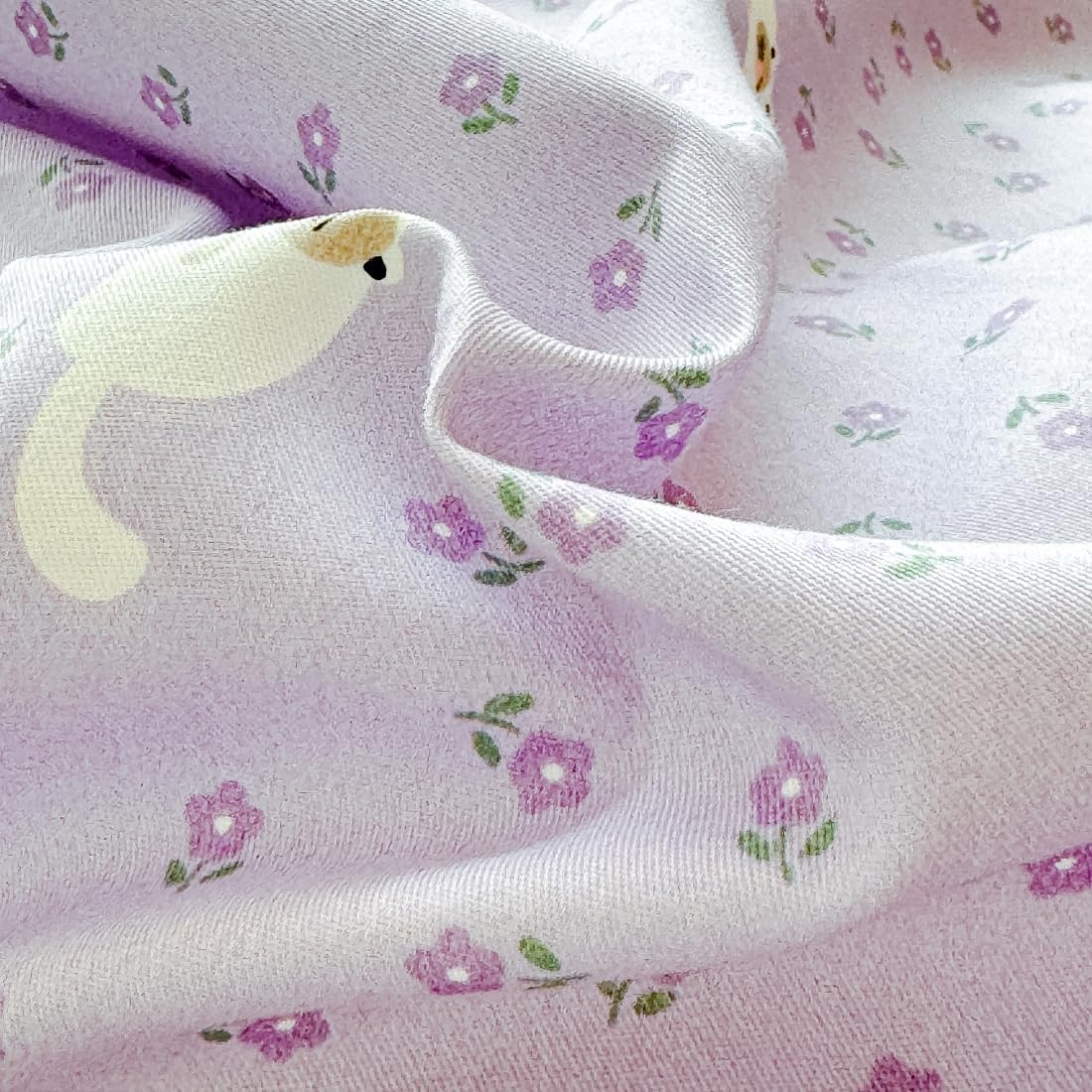 LIWHENHAO Cat Duvet Cover Set Twin 100% Cotton Bedding White Pet Cat Purple Garden Flower on Violet 1 Kawaii Cartoon Animal Comforter Cover Zipper Closure 2 Pillowcases for Kids Girls Boys