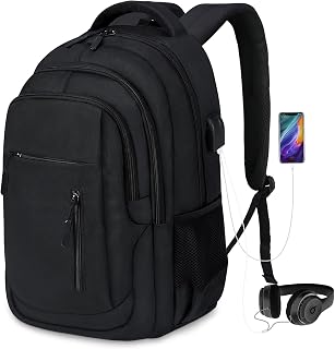 Laptop Backpack 17.3 Inch Travel Backpack with USB Charging Port Large Waterproof Computer Backpack College Backpack for Work Business School Carry on Backpack for Men and Women, Dark Black